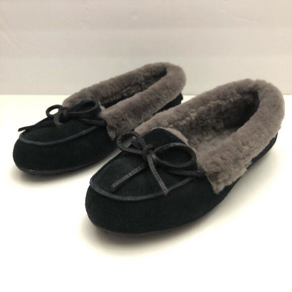 UGG Women Gray Black Shearling Lined Flat Slippers Solana Loafer 1020041 US 6 - Picture 1 of 12